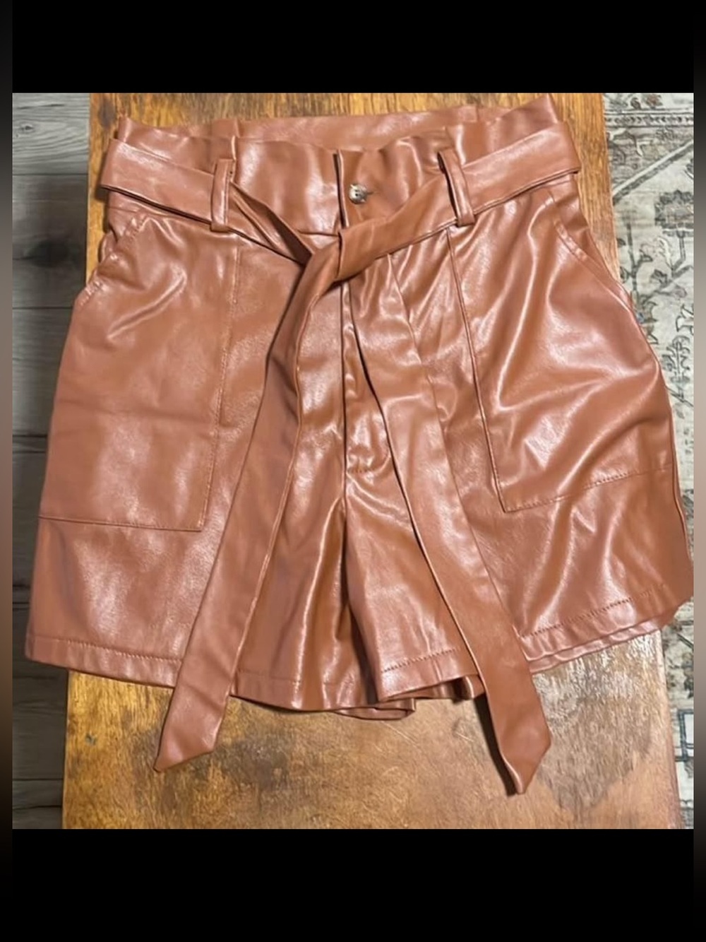 SHEIN Faux Leather Paperbag Waist Shorts - Tan